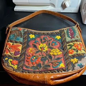 Isabella Fiore fully beaded floral design leather detail bag